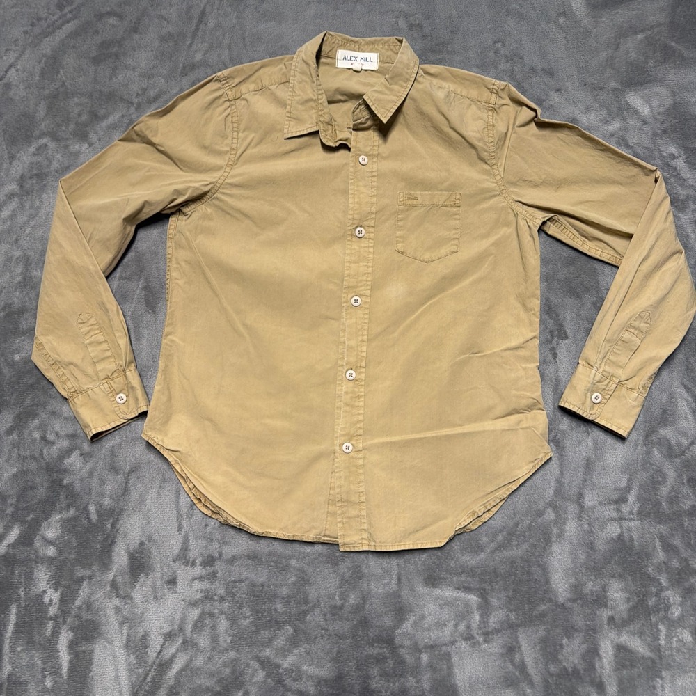 Alex Mill Wash & Go Button Down Shirt Mens Medium Tan Cotton Long Sleeve Casual